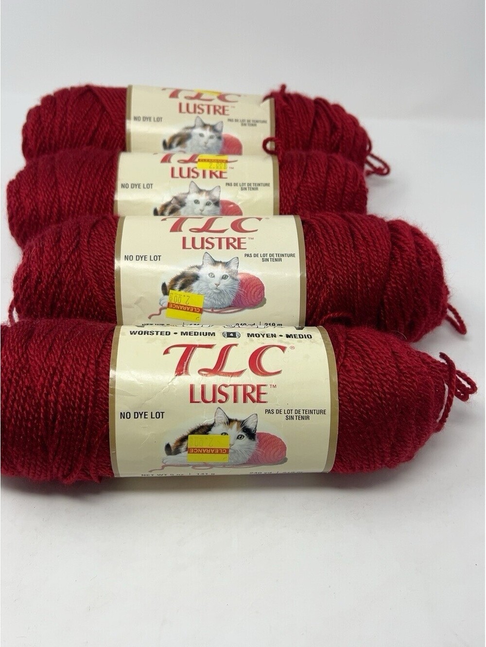TLC Lustre Yarn Claret 5915 Lot of 4 Vintage Worsted Acrylic Red Burgundy